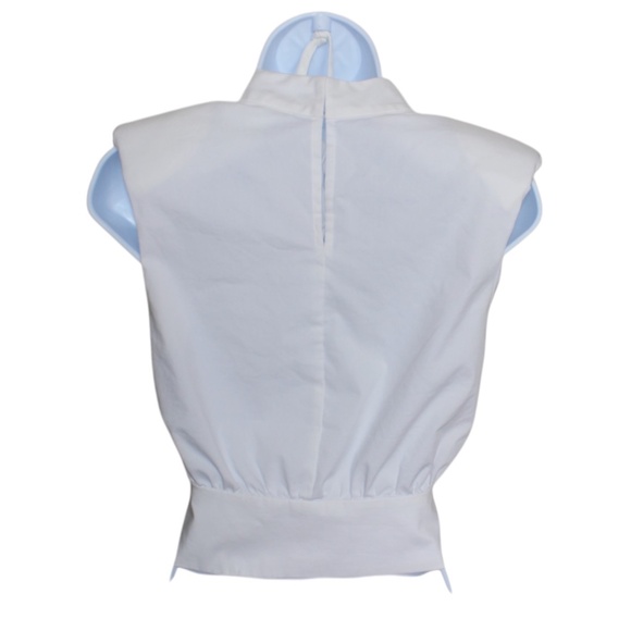 Express Cropped Tie Front Padded Shoulder Top (White) Size S - Picture 4 of 7